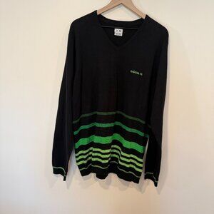 Adidas Men's Black and Green Striped V Neck Knit Sweater Size XL